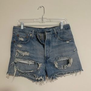 Levis 501s Ripped Denim Shorts